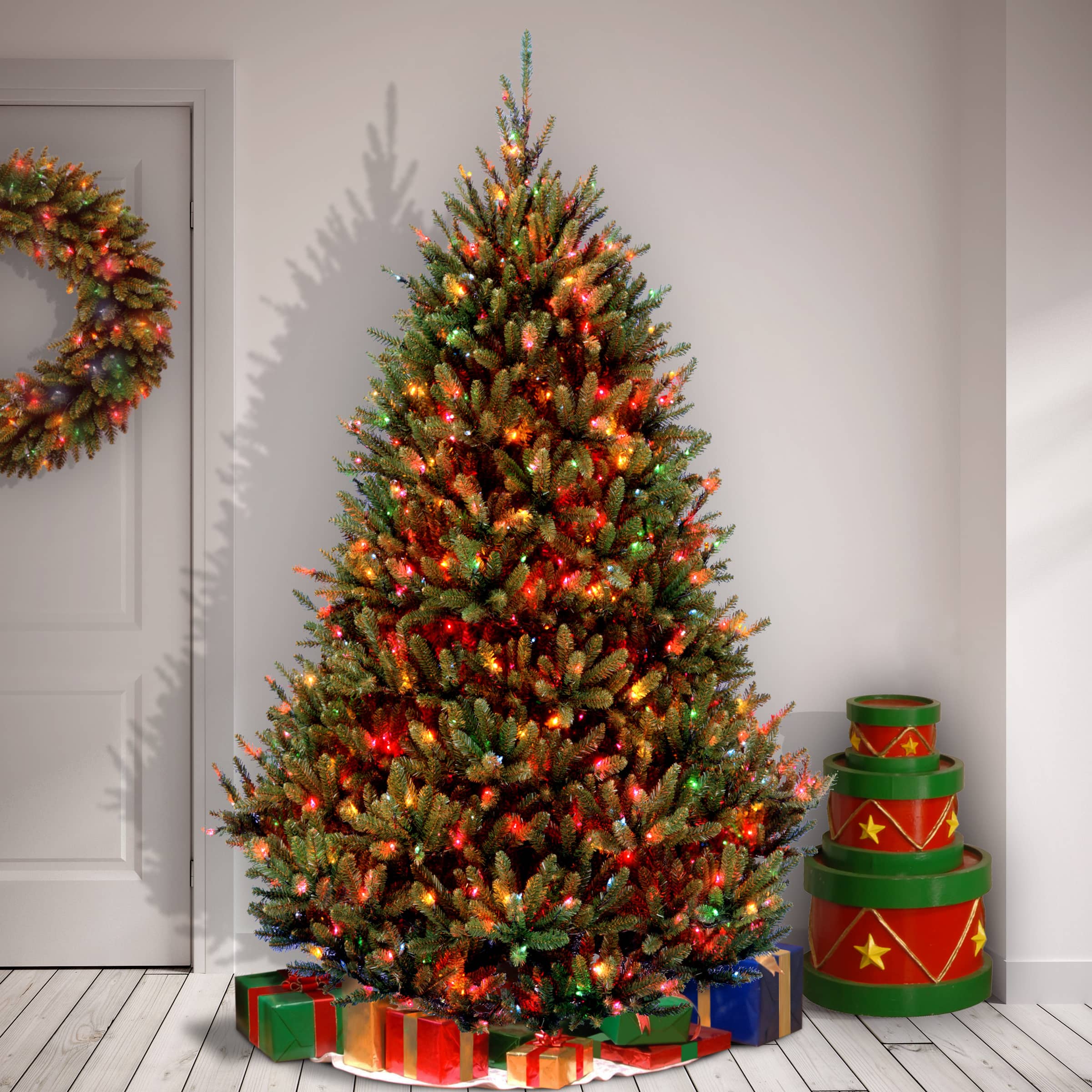7.5ft. Pre-Lit Natural Fraser Medium Fir Artificial Christmas Tree, Multicolor Lights